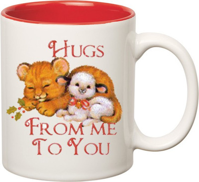 

Huppme Hugs Inner Red Ceramic Mug(350 ml), Red;white