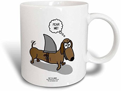 

3dRose Weiner Dog with a Sharks Fin Ceramic, 11 oz, White Ceramic Mug(60 ml), Multicolor