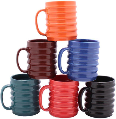 

Aarzool Glossy Ribbed Ceramic(Multicolor, Pack of 6)