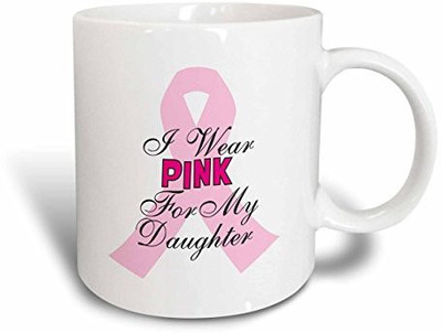 

3dRose mug_211120_2 Pink Ribbon with The Words I Wear Pink for My Daughter Ceramic, 15 oz, White Ceramic Mug(60 ml)