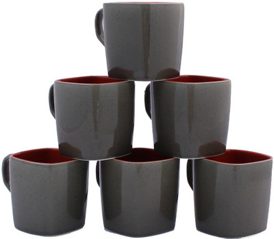 

Aarzool Duo Tone Square Cups Ceramic(Grey, Maroon, Pack of 6)
