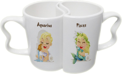 

Ucard Aquarius and Pisces Zodiac Sign Valentines Day Couple Bone China, Ceramic, Porcelain Mug(325 ml), Multicolor