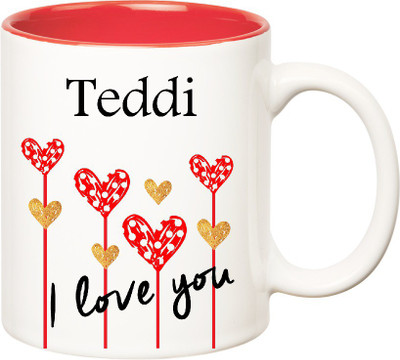 

Huppme I Love You Teddi Inner Red (350 ml) Ceramic Mug(350 ml), Red;white