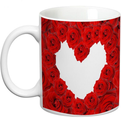 

Prithish Heart Made With Roses Ceramic Mug(330 ml), Multicolor