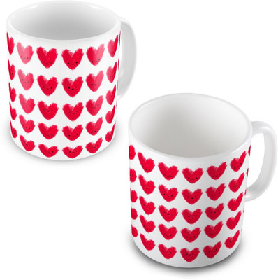 

Kaarigar Beautiful Cute Hearts Print Design Coffee Pair 503 Ceramic Mug(300 ml, Pack of 2), White