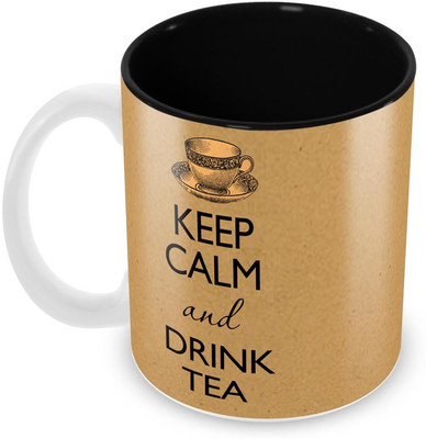 

Tuelip Printed Inner Black "Keep Calm And Drink For Tea" Coffee Ceramic Mug(350 ml), Multicolor