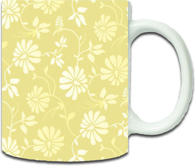 

Maison N Mode yelo Wh Flower Pattern Coffee Ceramic Mug(330 ml), Multicolor