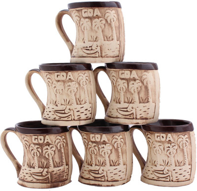 

Aarzool Goa Cups Ceramic(Brown, White, Pack of 6)