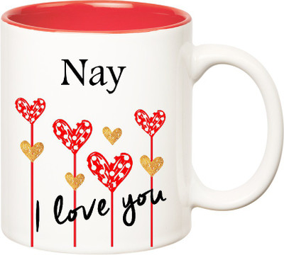 

Huppme I Love You Nay Inner Red (350 ml) Ceramic Mug(350 ml), Red;white