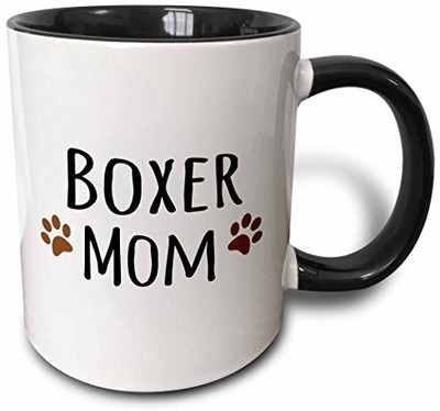 

3dRose mug_154083_4 Boxer Dog Mom Doggie by Breed Brown Muddy Paw Prints Love Doggy Lover Proud Mama Pet Owner Two Tone Black, 11 oz, Black/White Ceramic Mug(60 ml)