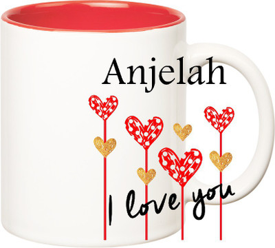 

Huppme I Love You Anjelah Inner Red (350 ml) Ceramic Mug(350 ml), Red;white