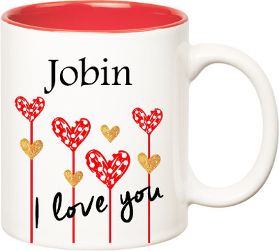 

Huppme I Love You Jobin Inner Red (350 ml) Ceramic Mug(350 ml), Red;white