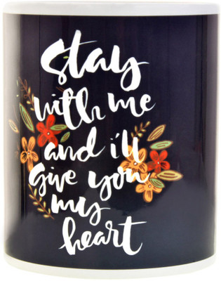 

Halowishes Romantic Quote Printed Valentine Heart Handle Coffee Ceramic Mug(325 ml), Multicolor