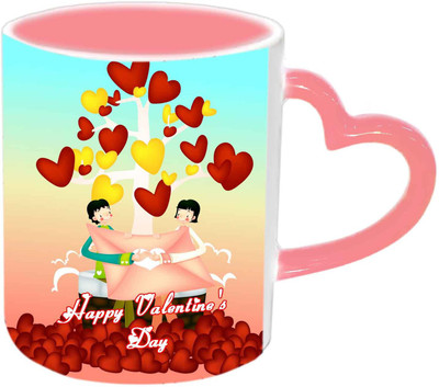 

Raj Laxmi Flying hearts pink handle valentine Ceramic Mug(350 ml)