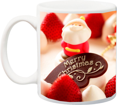 

ME&YOU Red Cherries Cute Santa Merry Christmas Wishes Ceramic Mug(325 ml), Multicolor
