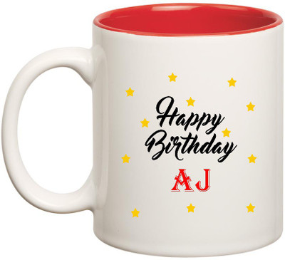 

HuppmeGift Happy Birthday Aj Inner Red Ceramic (350ml) Ceramic Mug(350 ml), Red;white
