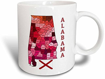 

3dRose Map and Flag of the State of Alabama Shows Each County Ceramic, 15 oz, White Ceramic Mug(60 ml), Multicolor