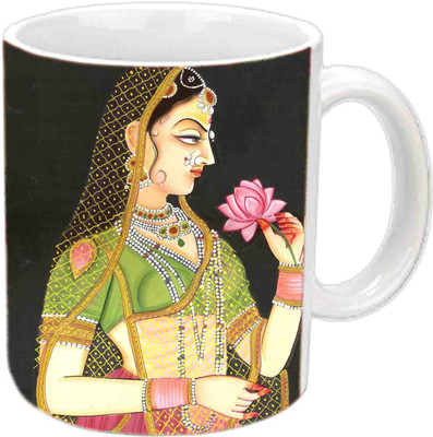 

Raj Laxmi Rajasthani Queen with Rose White Ceramic Mug(350 ml)