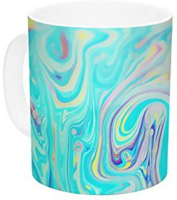 Kess InHouse InHouse Ingrid Beddoes Aqua Swirl Blue Paint Ceramic Coffee, 11 oz, Multicolor Ceramic Mug(60 ml)