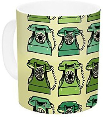 

Kess InHouse InHouse Holly Helgeson Grandma's Telephone Green Yellow Ceramic Coffee, 11 oz, Multicolor Ceramic Mug(60 ml)