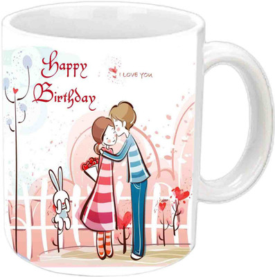 

Raj Laxmi Kissing Couple Happy B'day White Ceramic Mug(3.5 ml)