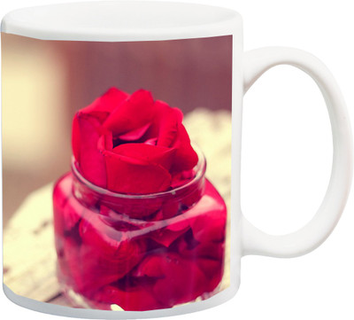 

ME&YOU Gift for Husband/Wife/Girlfriend/Boyfriend/Lover;"A Jar Of Love Red Rose HD printed Ceramic Mug(325 ml), Multicolor