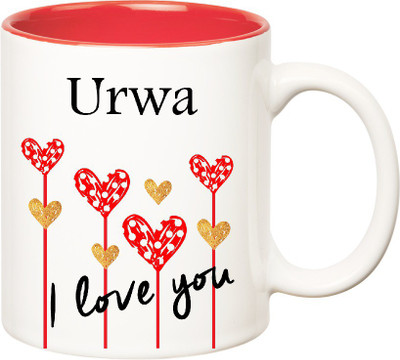 

Huppme I Love You Urwa Inner Red (350 ml) Ceramic Mug(350 ml), Red;white