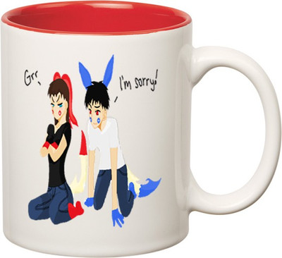 

Huppme Sorry Inner Red Ceramic Mug(350 ml), Red;white