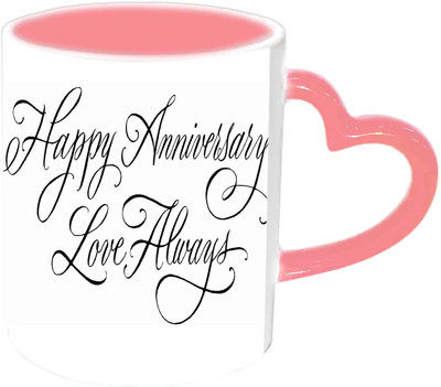 

Raj Laxmi Happy Anniversary Love Pink Handle Ceramic Mug(350 ml)