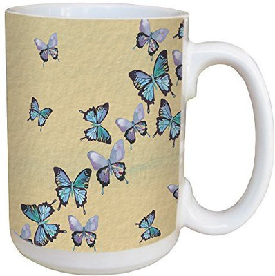 

Tree-Free Greetings Greetings 45475 Shell Rummel Blue Butterflies in Flight Ceramic with Full-Sized Handle, 15-Ounce Ceramic Mug(60 ml), Multicolor