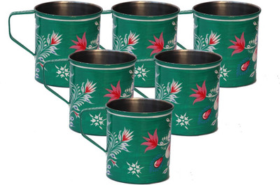 

eCraftIndia Handpainted Decorative Stainless Steel Mug(180 ml, Pack of 6), Green