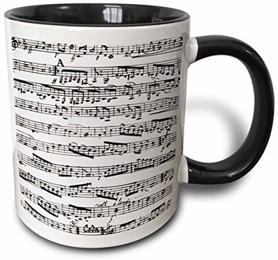 

3dRose mug_112825_4 Musical Notes Vintage Sheet Music Black and White Piano Notation Pianist and Musician Gifts Two Tone Black, 11 oz, Black/White Ceramic Mug(60 ml)