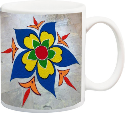

ME&YOU Gift For Holi;Designer Flower Rangoli Holee Special HD printed Ceramic Mug(325 ml), Multicolor