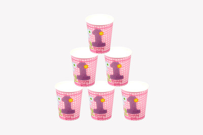 

Funcart Fun At 1 Girl Paper Mug(250 ml, Pack of 6), Pink