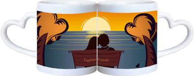 

Huppme Together Forever Heart Handle White Ceramic Mug(350 ml), Multicolor