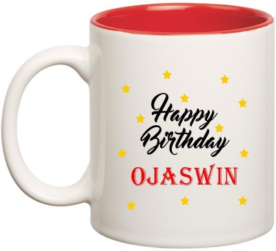 

HuppmeGift Happy Birthday Ojaswin Inner Red Ceramic (350ml) Ceramic Mug(350 ml), Red;white