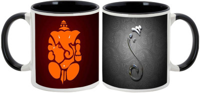 

AllUPrints Gifts For Deepawali - Diwali Lord Ganesha Combo Design 4 (2s) Ceramic Mug(325 ml, Pack of 2), Black