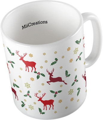 

MiiCreations Printed Christmas Pattern Ceramic Mug(325 ml), Multicolor