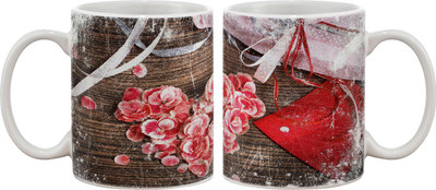 

Artifa Heart Flowers Vintage Design Porcelain, Ceramic Mug(350 ml), Multicolor