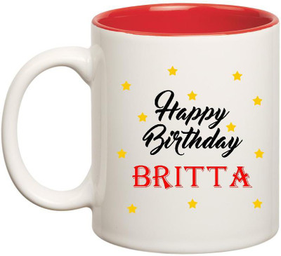 

Huppme Happy Birthday Britta Inner Red Ceramic Mug(350 ml), Red;white