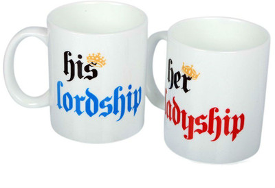

Shrih Ladyship Lordship Cup Ceramic Mug(350 ml, Pack of 2), White