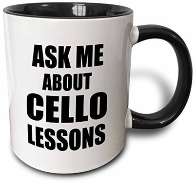 

3dRose Ask Me About Cello Lessons Self-Promotion Promotional Advertise Advertising Music Teacher Marketing Two Tone Black, 11 oz, Black/White Ceramic Mug(60 ml), Multicolor