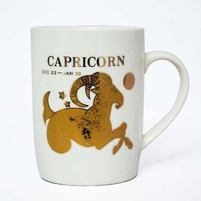 

Painting Mantra Capricorn Sun Sign Ceremic Coffee Ceramic Mug, Gold;white