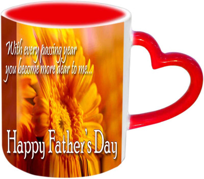 

Raj Laxmi Fathers Day Wishes With Beautiful Flower Design Red Heart Handle Ceramic Mug(350 ml)
