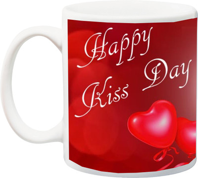 

ME&YOU Gift for Husband/Wife/Boyfriend/Girlfriend/lover;Happy Kiss day red heart Printed Ceramic Mug(325 ml), Multicolor