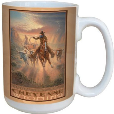 

Tree-Free Greetings Greetings lm43063 Western Cheyenne Wyoming Longhorn Roundup by Jack Terry Ceramic with Full-Sized Handle, 15-Ounce, Multicolored Ceramic Mug(60 ml), Multicolor