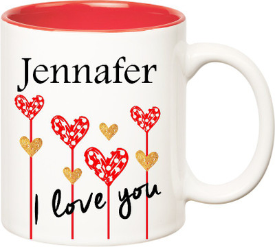 

Huppme I Love You Jennafer Inner Red (350 ml) Ceramic Mug(350 ml), Red;white