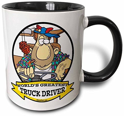 

3dRose Funny Worlds Greatest Truck Driver Occupation Job Cartoon Two Tone Black, 11 oz, Black/White Ceramic Mug(60 ml), Multicolor
