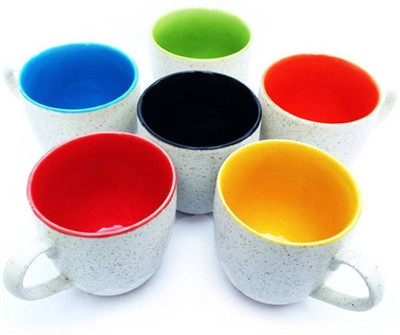 

PFUMART C000A22 Ceramic Mug(130 ml, Pack of 6), Multicolor