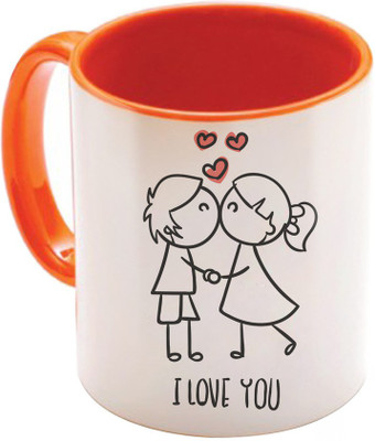 

SKY TRENDS Valentine Gift for Girlfriend Love Printed I Love U Forever Perfect for Her Him Wife Fiance Anniversary And Birthday STGD156 Ceramic Mug(325 ml), Orange